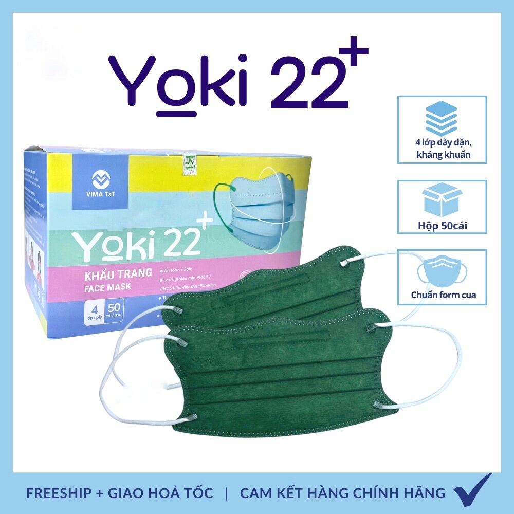 Khẩu Trang Yoki Cua 22+ (Hộp 50cái) 4Lớp kháng khuẩn ,form cải tiến của khẩu trang y tế ,sản phẩm khẩu trang người lớn