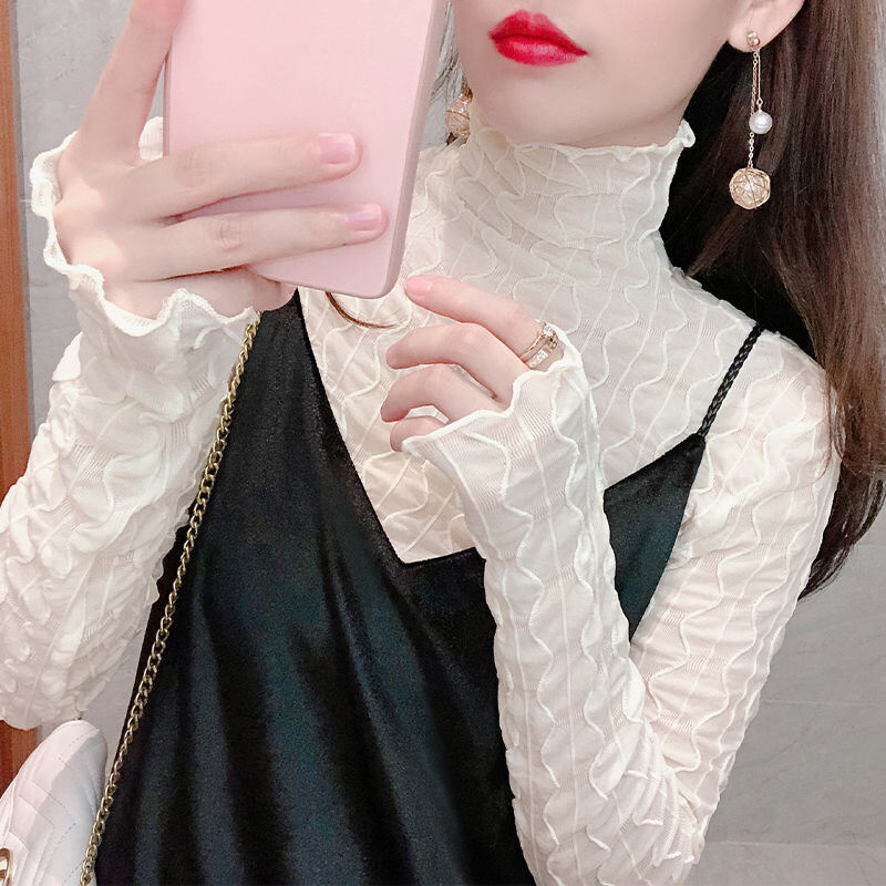 Áo Mặc Trong Voan Lưới Cổ Cao Mẫu Mới Xuân Thu 2023 Áo Mặc Trong Ren Kiểu Tây Dễ Phối Kiểu Dài Tay Cho Nữ Áo
