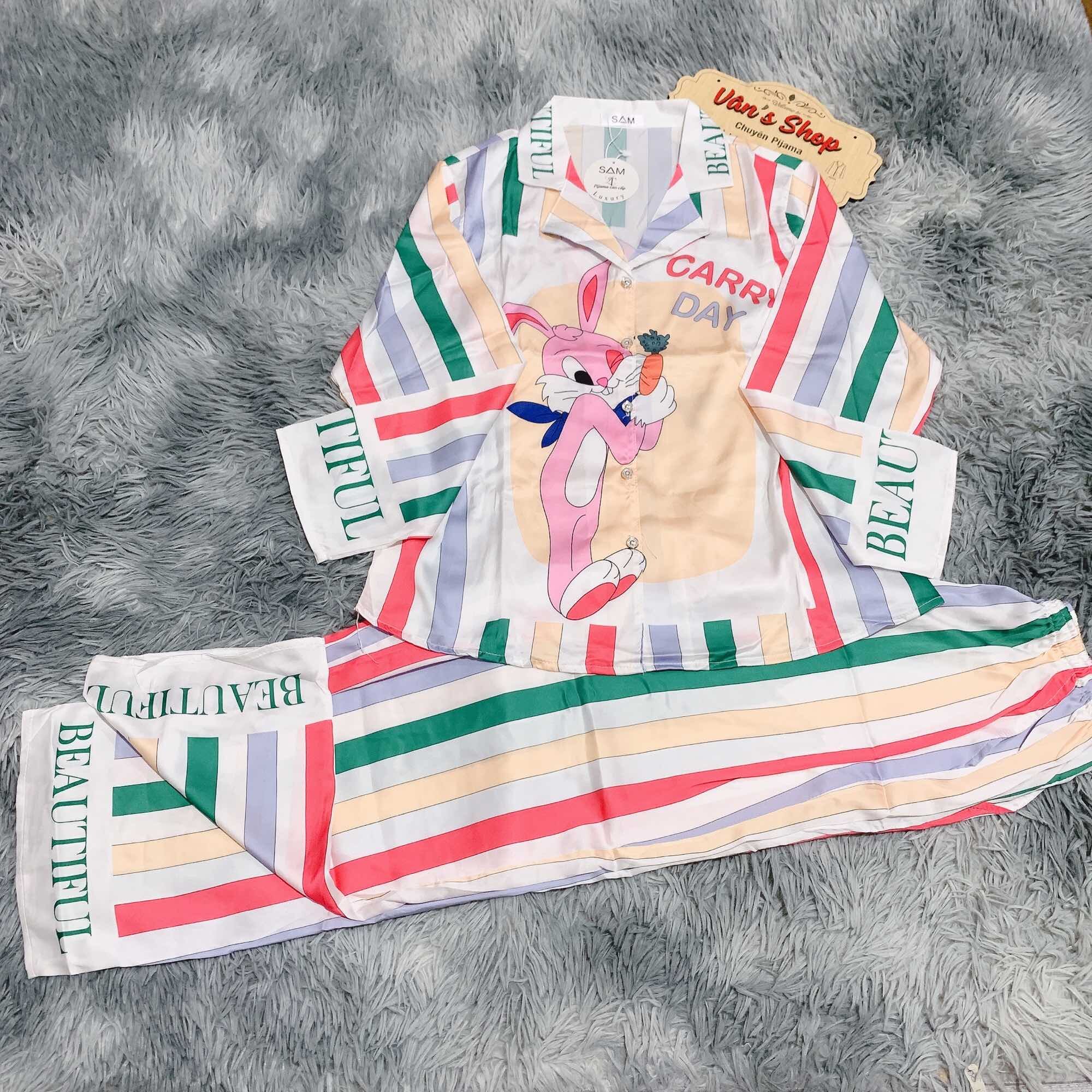Bộ pijama dài tay phối thiết kế sang chảnh, lụa Latin mềm mát