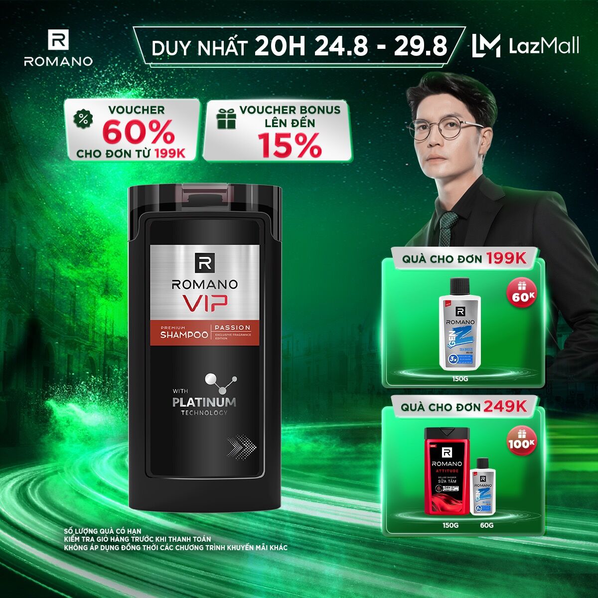 Dầu gội cao cấp Romano VIP Passion mạnh mẽ bí ẩn 180g