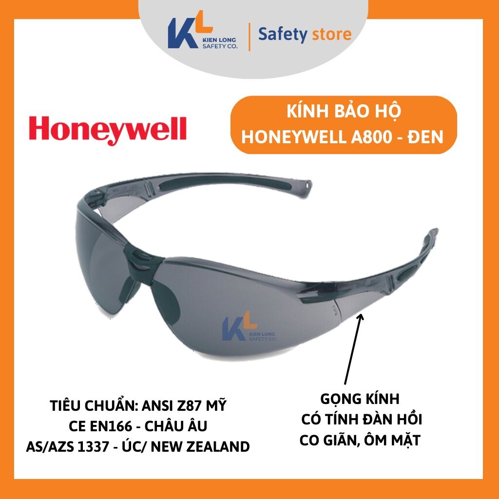 Kính Bảo Hộ Lao Động Kính Chống Bụi Honeywell A800 Màu Đen, chống loá, chống mỏi mắt