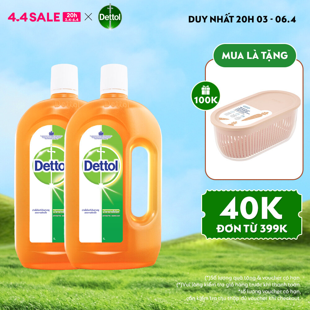 Combo 2 Chai Dung Dịch Diệt Khuẩn Khử Mùi Đa Năng Dettol, chai 1L