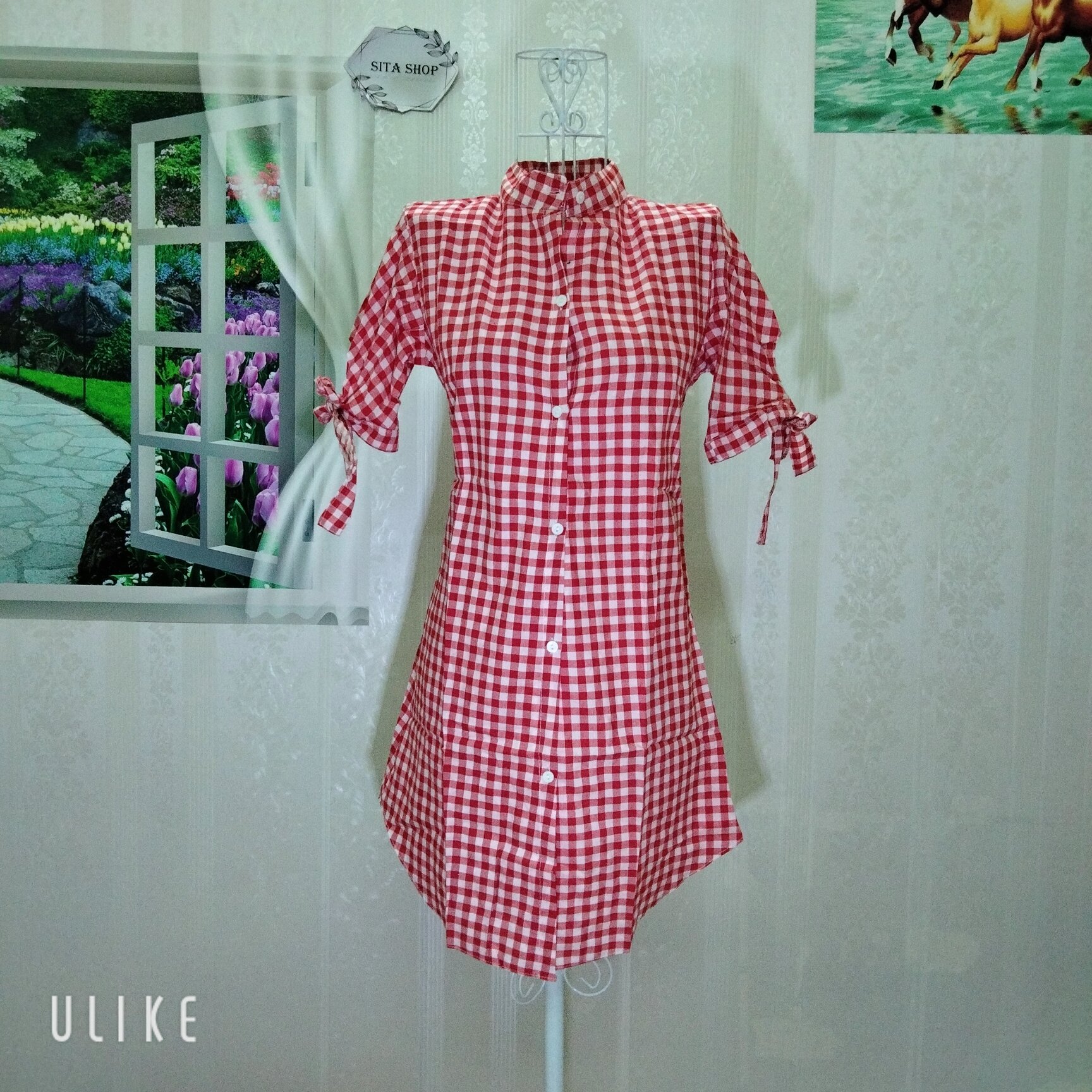 Đầm sơ mi caro dáng dài y ảnh