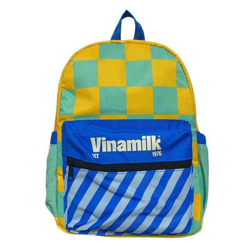 Balo trẻ em Vinamilk vải Canvas họa tiết kẻ Caro