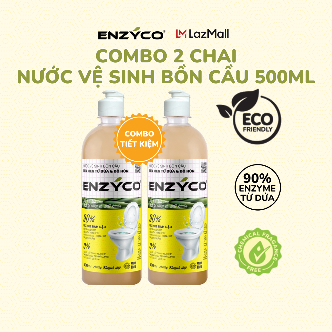 Combo 2 chai nước vệ sinh bồn cầu sinh học ENZYCO 500ML 90 Enzyme từ dứa giúp diệt khuẩn an toàn cho da nhạy cảm 0 chất tẩy công nghiệp hóa chất độc hại Hương khuynh diệp