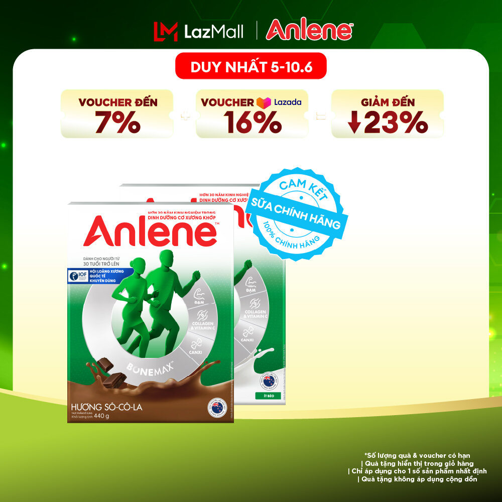[Voucher giảm đến 26%]Combo 2 Sữa Bột Anlene Hương Vani 440G + Socola 440G