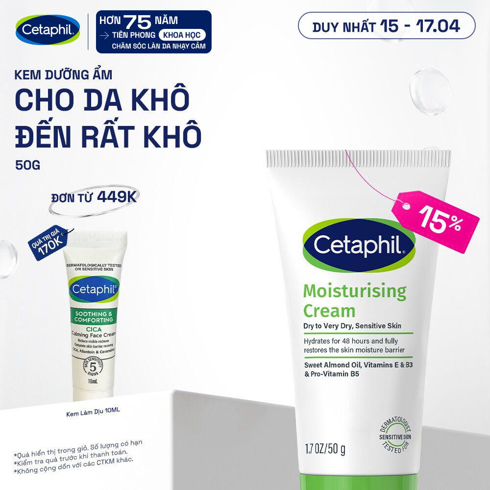 Kem dưỡng ẩm dịu lành cho da nhạy cảm cấp ẩm sâu đến 48H Cetaphil Moisturizing Cream 50g