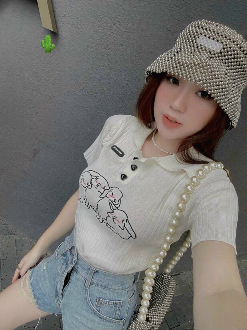 Áo croptop cổ bẻ in 4 em chó xinh PC