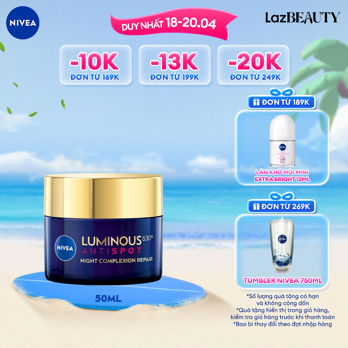 Kem Dưỡng Da Ban Đêm NIVEA LUMINOUS 630 Giúp Làm Mờ Đốm Nâu Ngăn Ngừa Thâm Nám (50 ml) - 94134