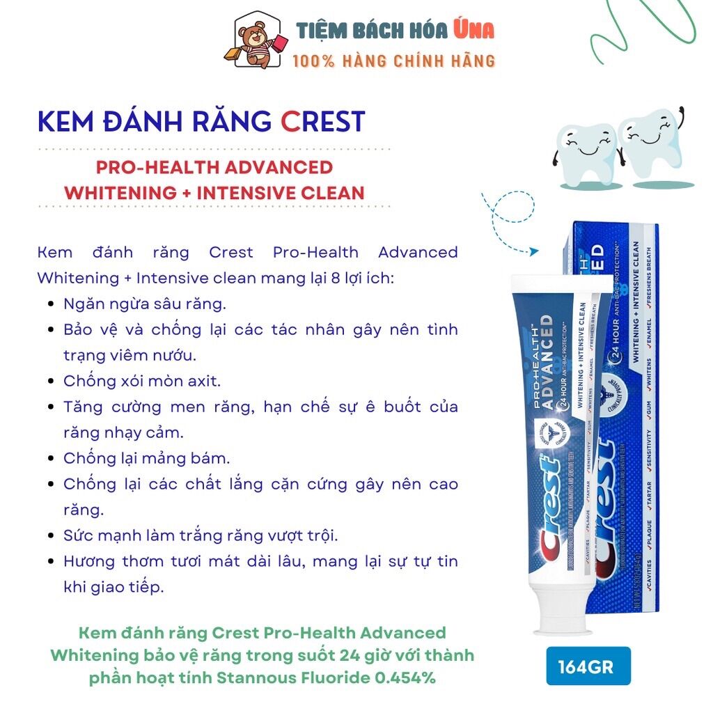 Kem đánh răng crest 3d white advanced triple whitening 158gr tiembachhoauna