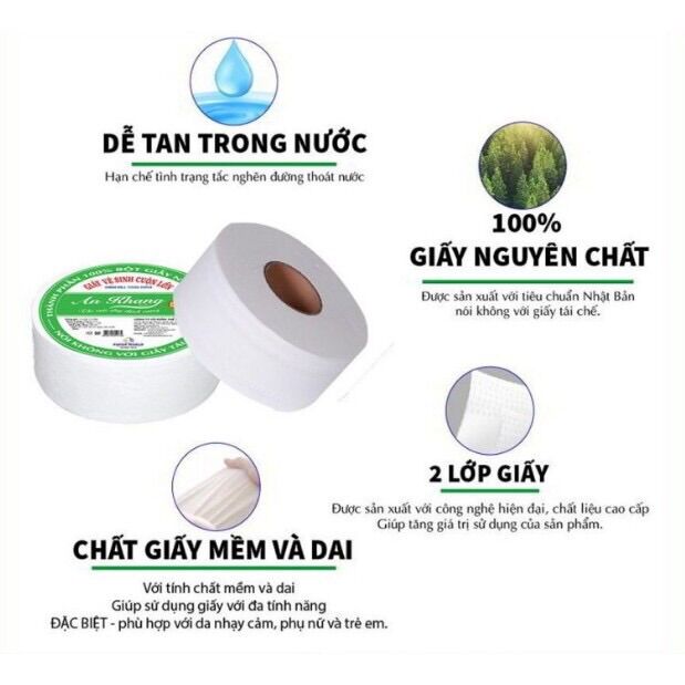 [Deal sốc] Giấy vệ sinh cuộn lớn An Khang 700g, 100% bột giấy nguyên sinh, sạch tự nhiên, xốp mềm mại, tiêu chuẩn Nhật