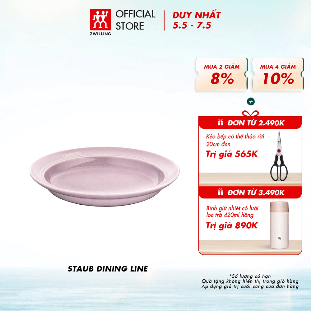 [ZWILLING] Đĩa sâu lòng STAUB bằng sứ 22cm, màu cherry blossom
