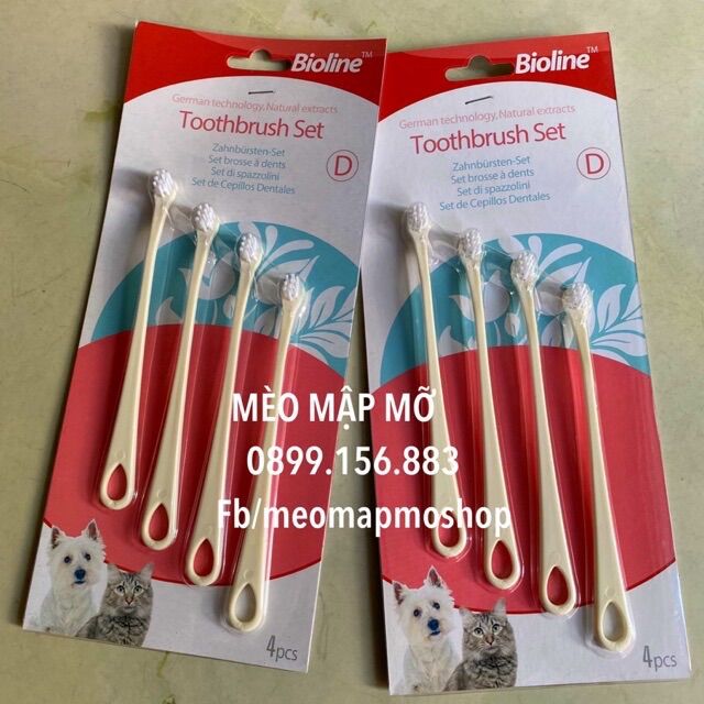 Bàn chải đánh răng chó , mèo vỉ 4 cây bioline