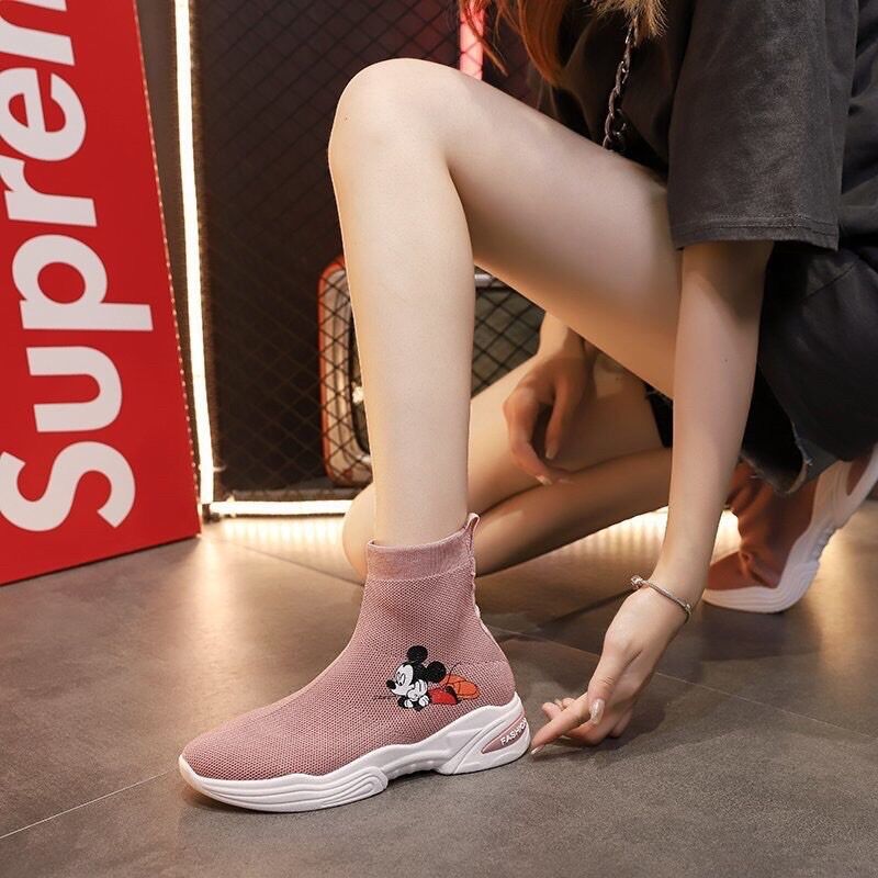 Giày bốt cao cổ nữ 🌸FREESHIP🌸 cổ chun mickey hot trend