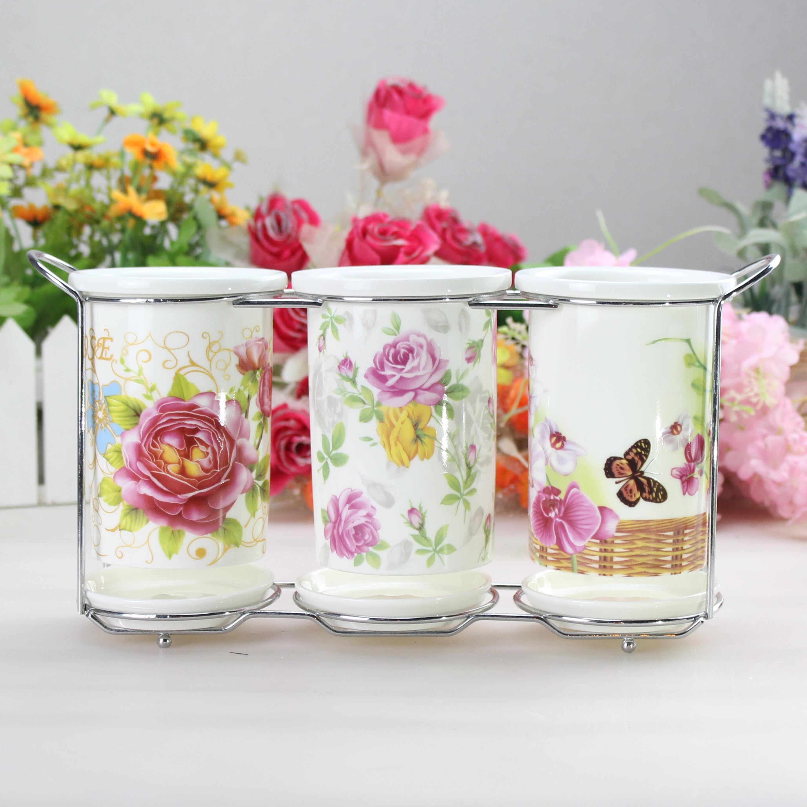 Ống đũa gốm sứ kiểu nhật, hộp đũa ba ống, giá đũa, ống đũa, ống thoát nước xốp, ống đũa, hộp đũa, ống đũa