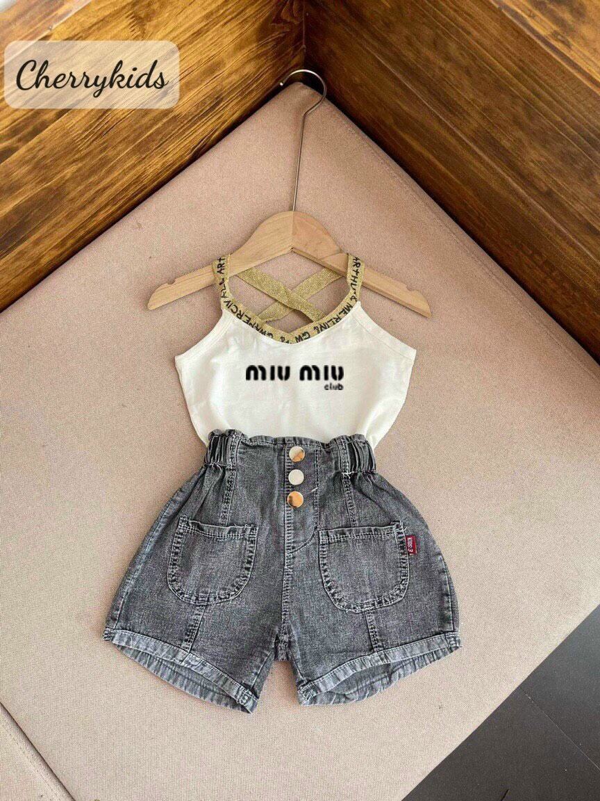 Bộ bé gái áo thun miu miu+ quần jean co giãn