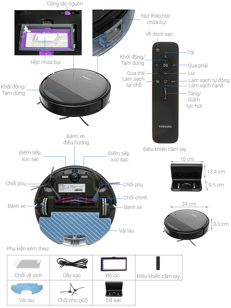 Robot hút bụi lau nhà Powerbot-E (VR05R5050WK) - Hàng chính hãng