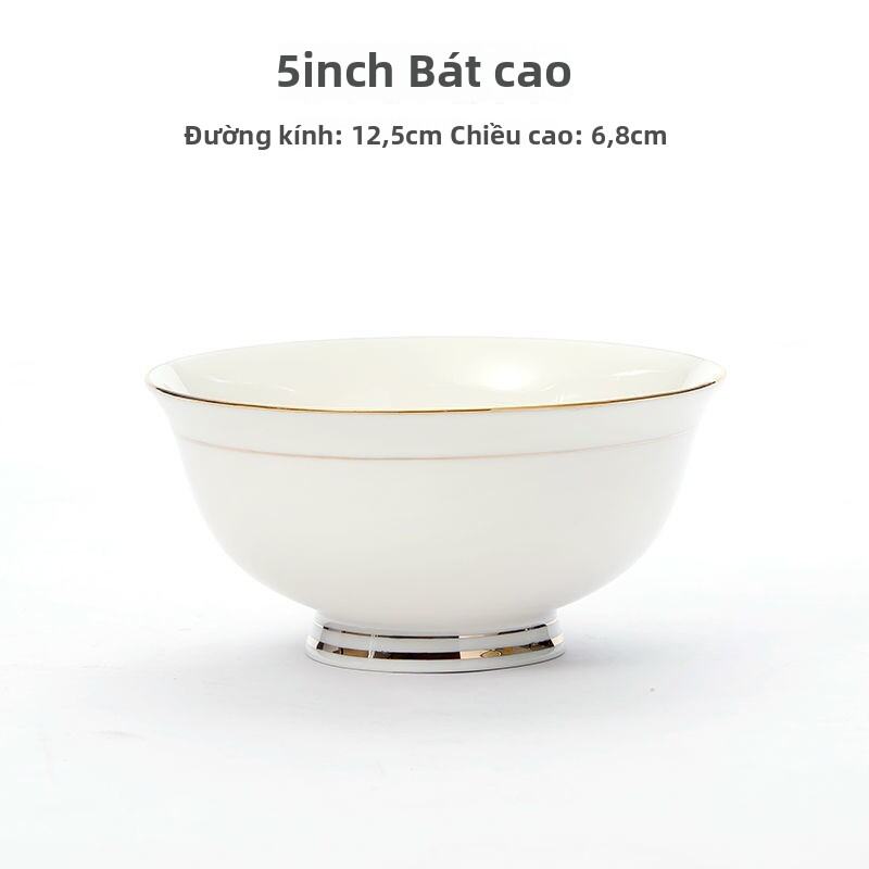 Bộ Đồ Ăn Bằng Gốm Sứ Trang Trí Viền Vàng Đơn Giản Sang Trọng Cao Cấp Bộ Bát Đĩa Chén Thìa Thiết Kế T