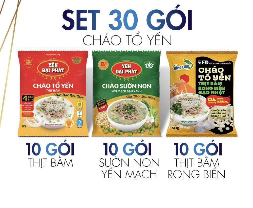Thùng 30gói CHÁO TỔ YẾN mix 3vị- TỔ YẾN thịt bằm,sườn non yến mạch đậu xanh,TỔ YẾN THỊT BẰM rong biển gạo nhật