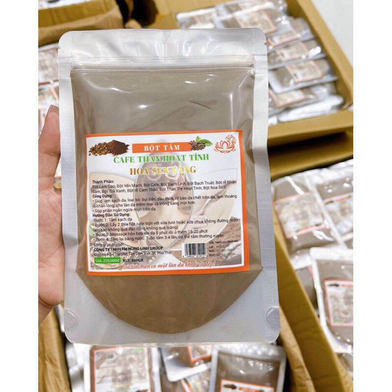 BỘT TẮM TRẮNG CÀ PHÊ THAN HOẠT TÍNH HOA SEN VÀNG gói 300g