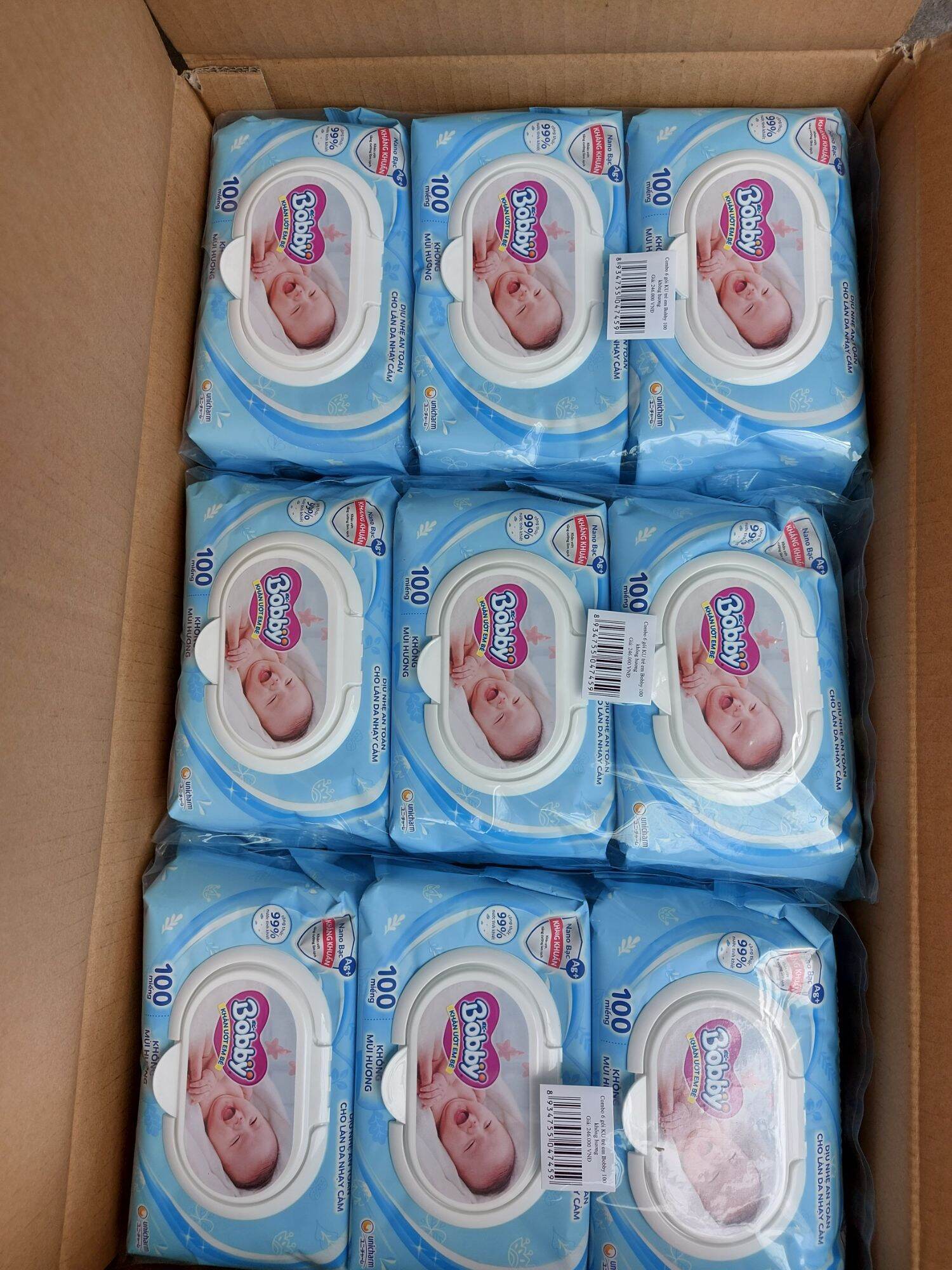 (Combo 6 gói) Khăn ướt Bobby care không mùi 100 tờ/gói