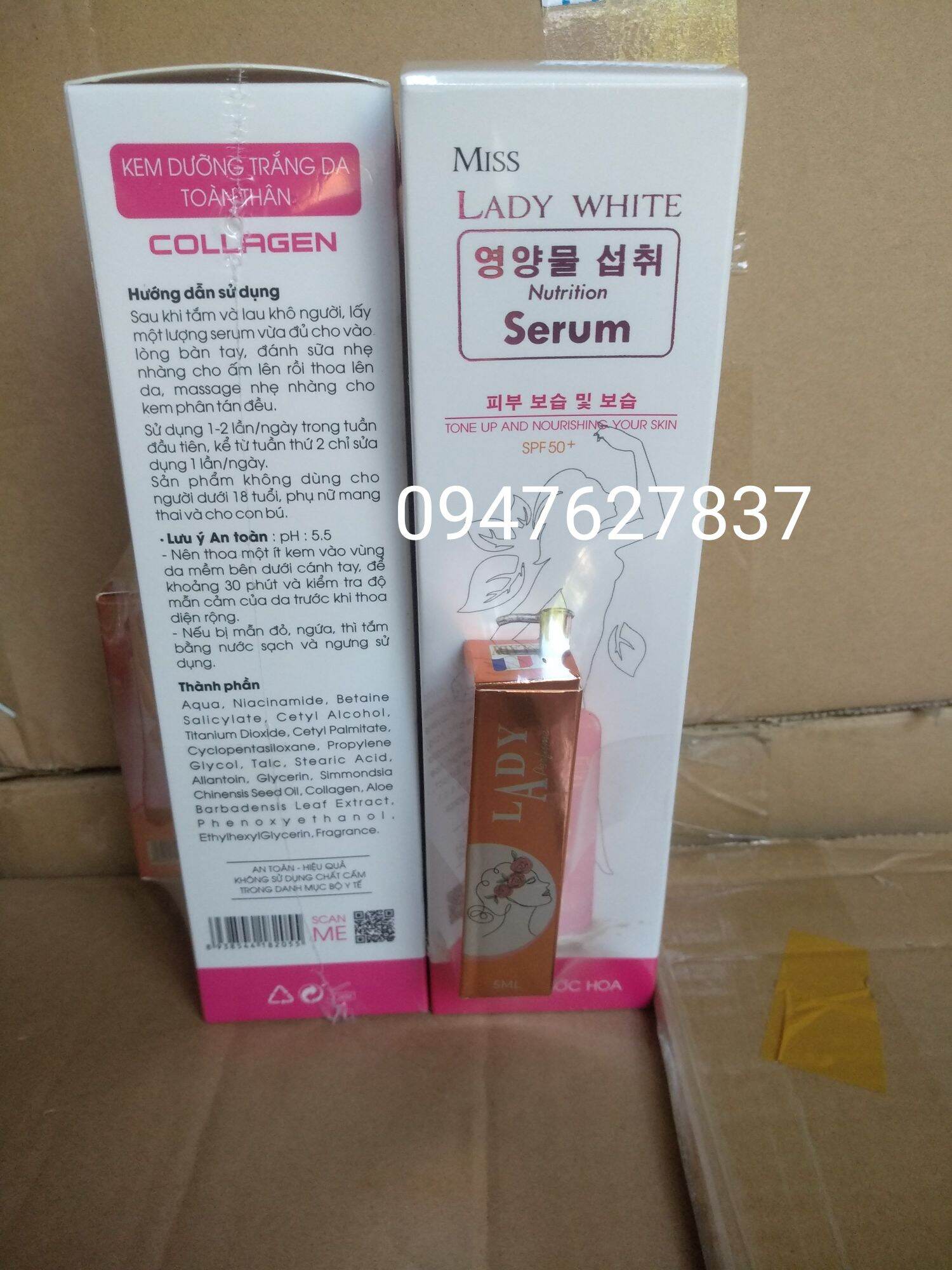 Kem serum body trắng da collagen lady white chính hãng