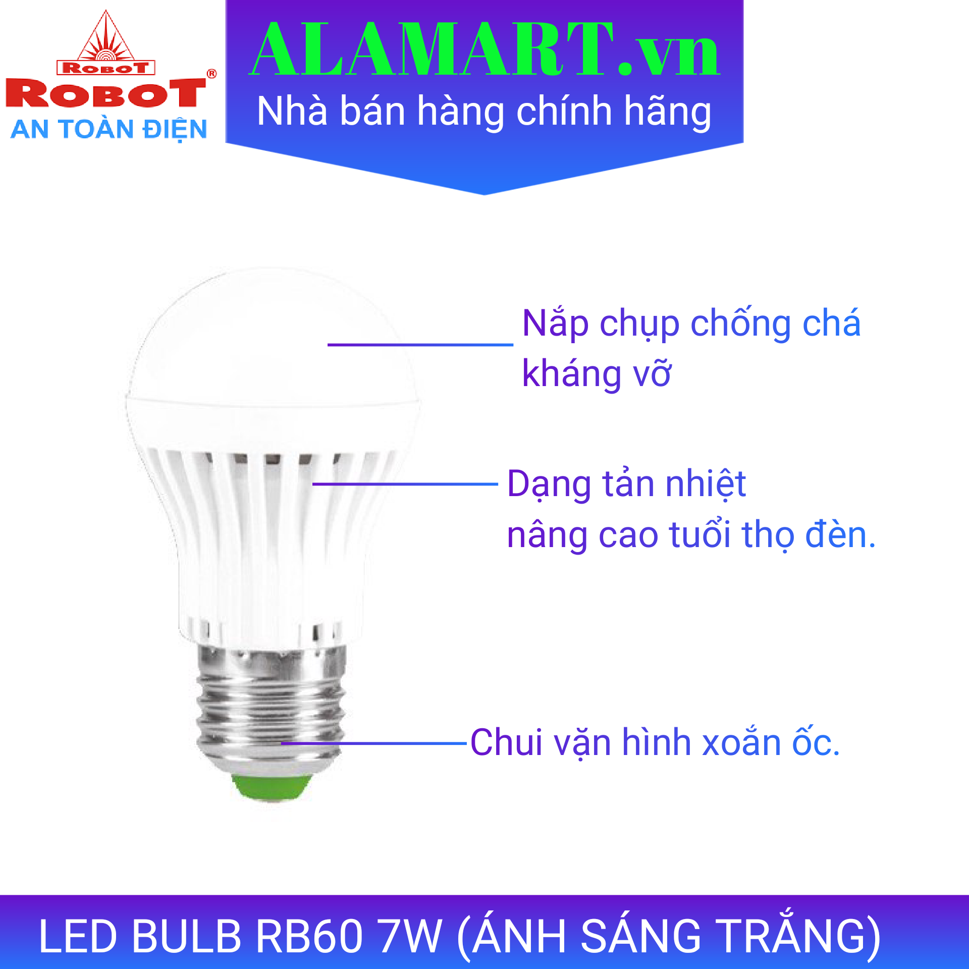 Bóng đèn led bulb Robot RB60 7W (ÁNH SÁNG TRẮNG)