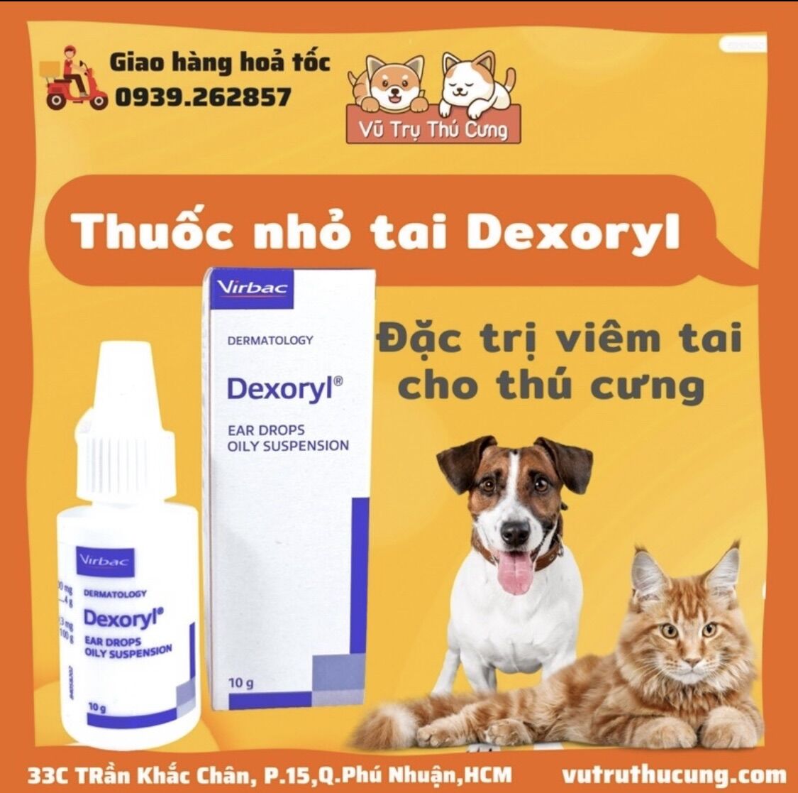 Dung dịch nhỏ tai cho Chó mèo Dexoryl Virbac | Nước Vệ sinh tai cho thú cưng, chó mèo