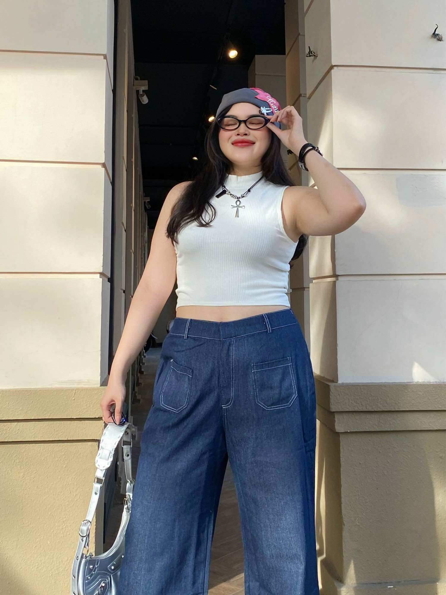 OOTD BIGSIZE | Quần denim lửng viền chỉ nổi