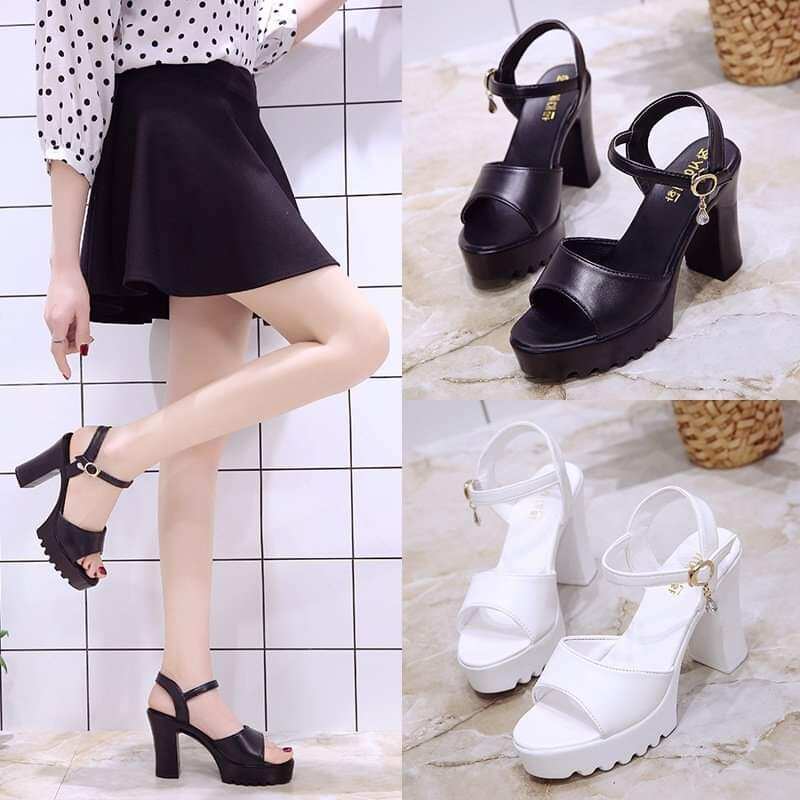 Dép sandal 9cm đế pu răng cưa siêu nhẹ , quai bản ngang cực xinh