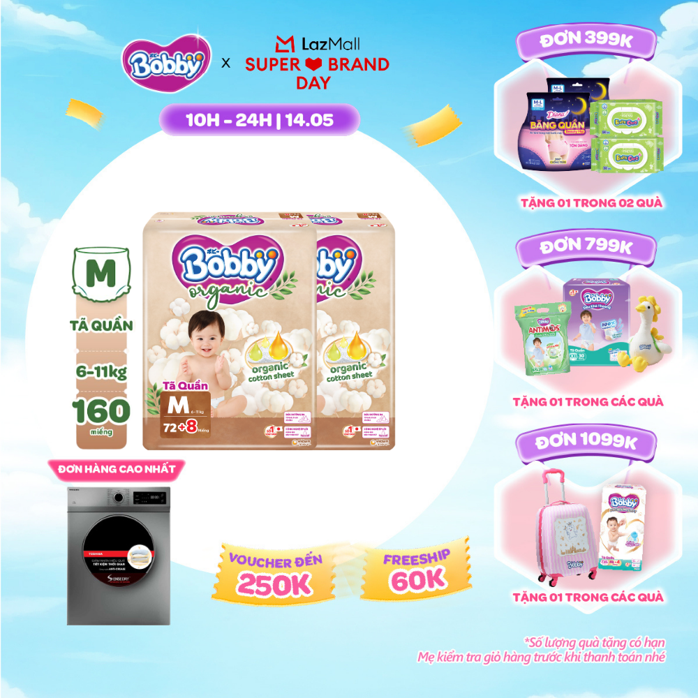 [SALE GIỮA THÁNG tặng QUÀ TO-SLCH][COMBO 2] [TẶNG KÈM 8 MIẾNG] Tã quần cao cấp Bobby Organic chăm sóc dịu nhẹ từ thiên nhiên M72