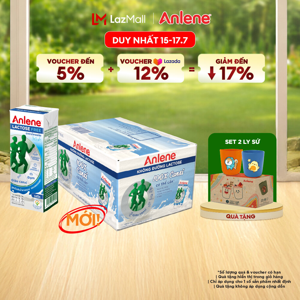 Thùng 18 hộp sữa Anlene không đường Lactose vị nguyên bản 180ml