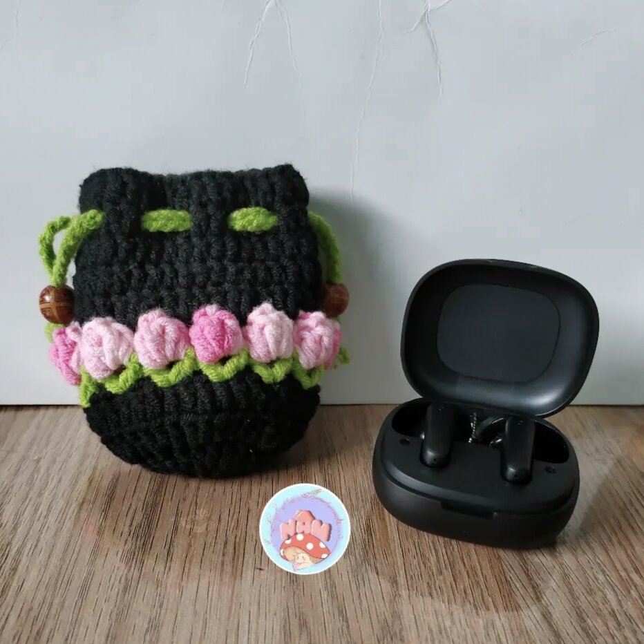 Túi rút bằng len handmade hoa tulip đựng đồ đa năng