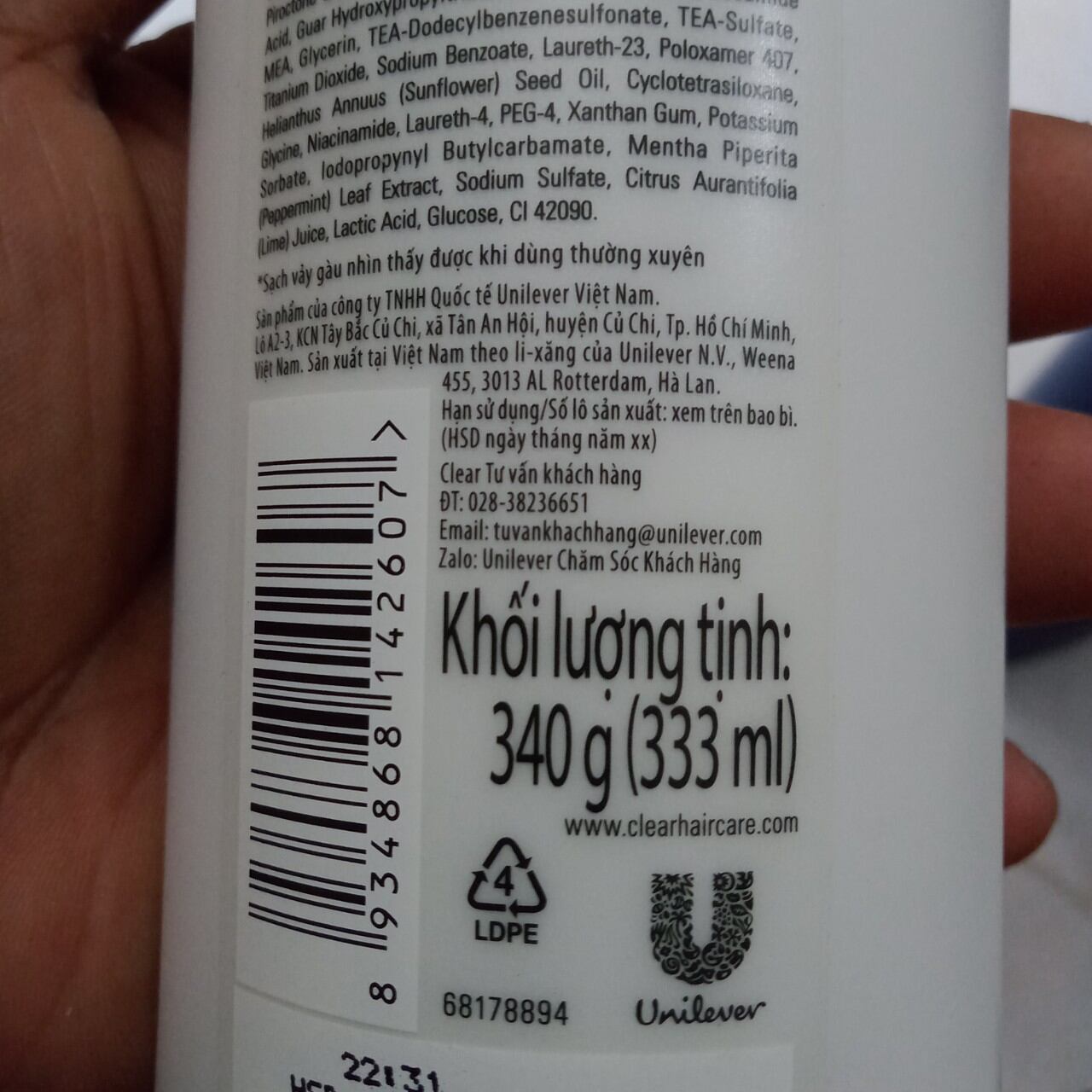DẦU GỘI CLEAR MEN - CLEAR BẠC HÀ