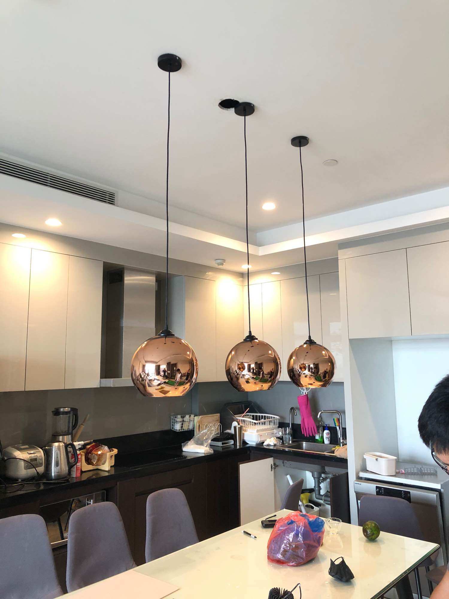 đèn thả trang trí quả cầu thuỷ tinh phi 200