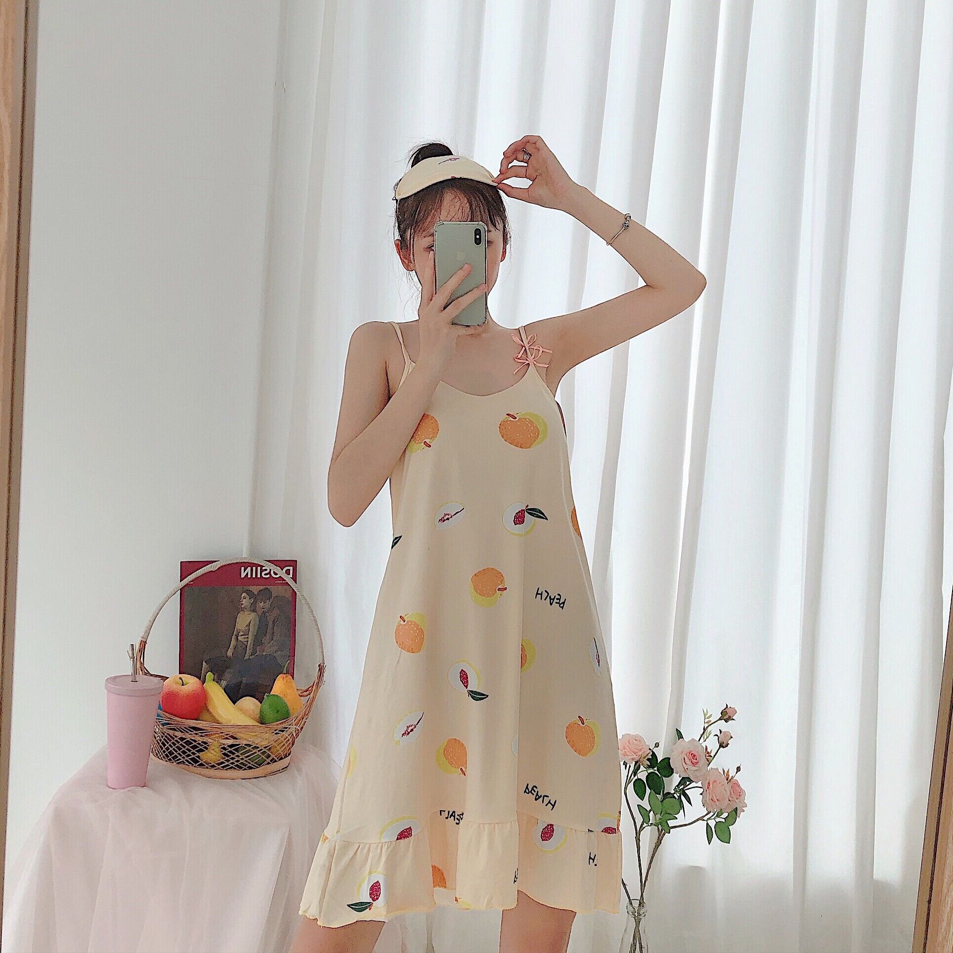 Đầm bầu ngủ mặc nhà 2 dây siêu mát
