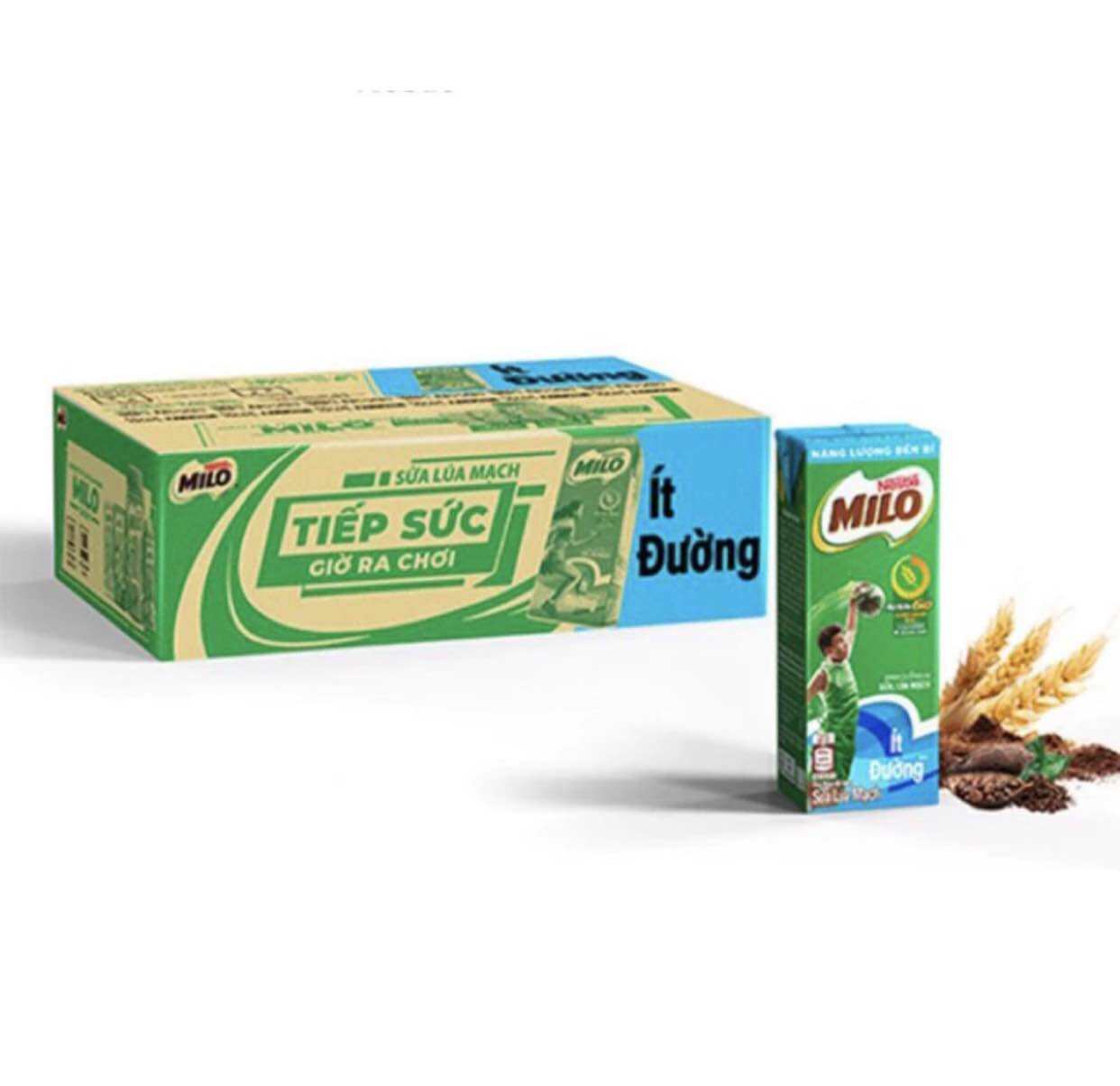 Thùng 48 hộp sữa milo ít đường 180ml date 10/24