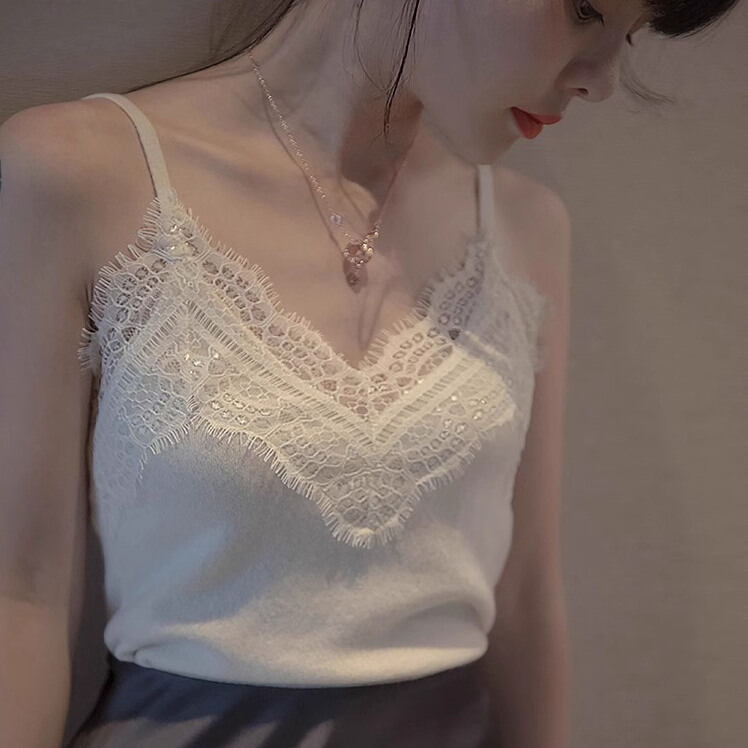 Áo Ba Lỗ Ren Dệt Kim Ôm Vừa Vặn Mùa Hè 2025 Cho Nữ Áo Khoác Ngoài Không Tay Cổ Chữ V Áo Lót Bên Trong