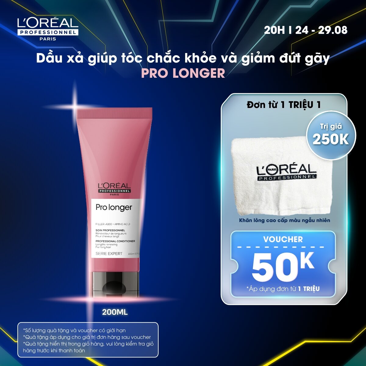Dầu xả dưỡng tóc dài mềm mượt, chắc khỏe, giảm đứt gãy, chẻ ngọn L'Oréal Professionnel Serie Expert Pro Longer 200ml - Dành cho tóc dài, dễ đứt gãy, chẻ ngọn