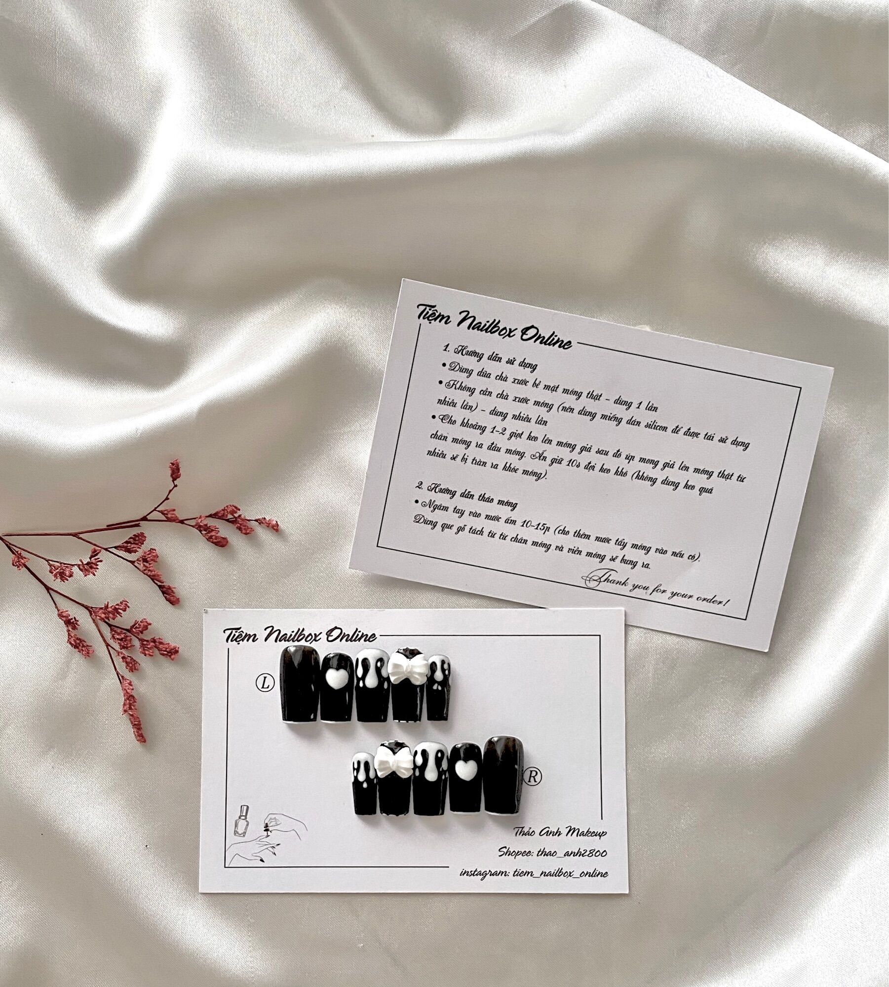 Nailbox đính nơ, socola đen - tiệm nailbox online