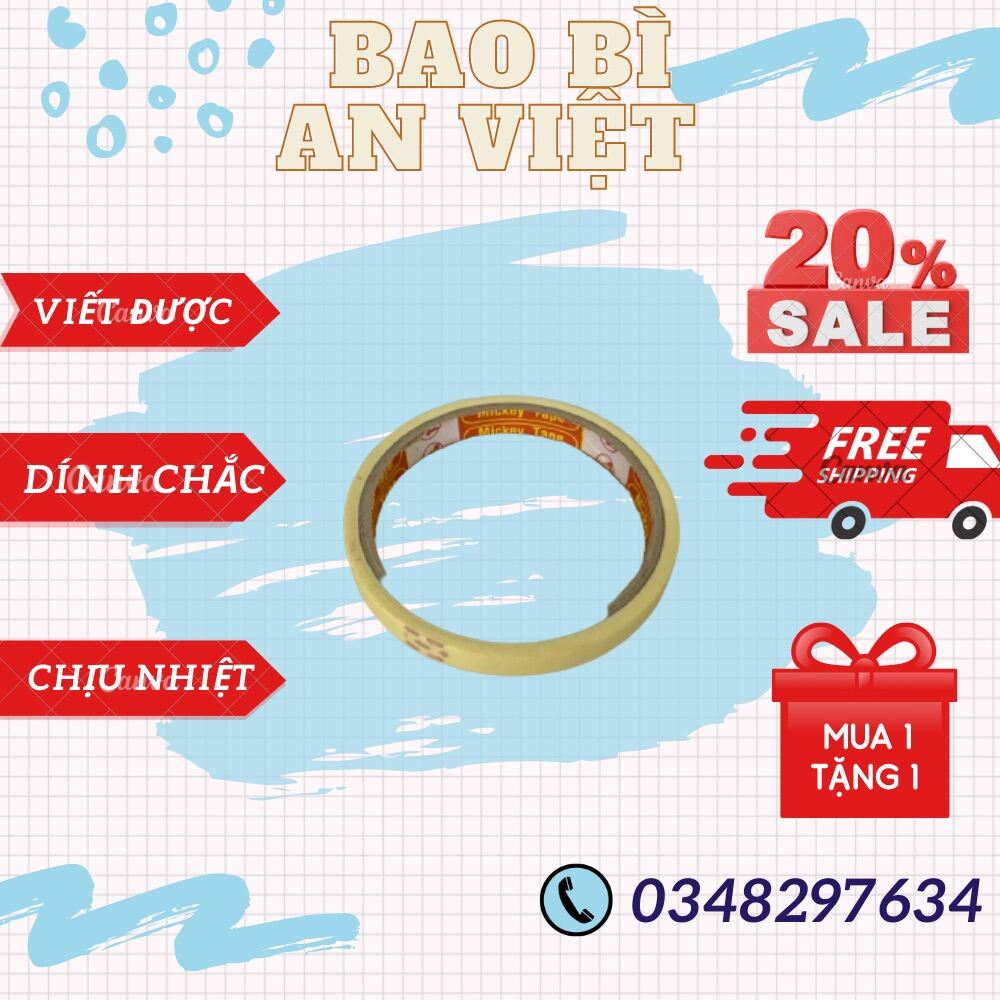 Combo 1 cây  30 cuộn  băng keo giấy , băng dính giấy khổ 1cm x12m viết chữ