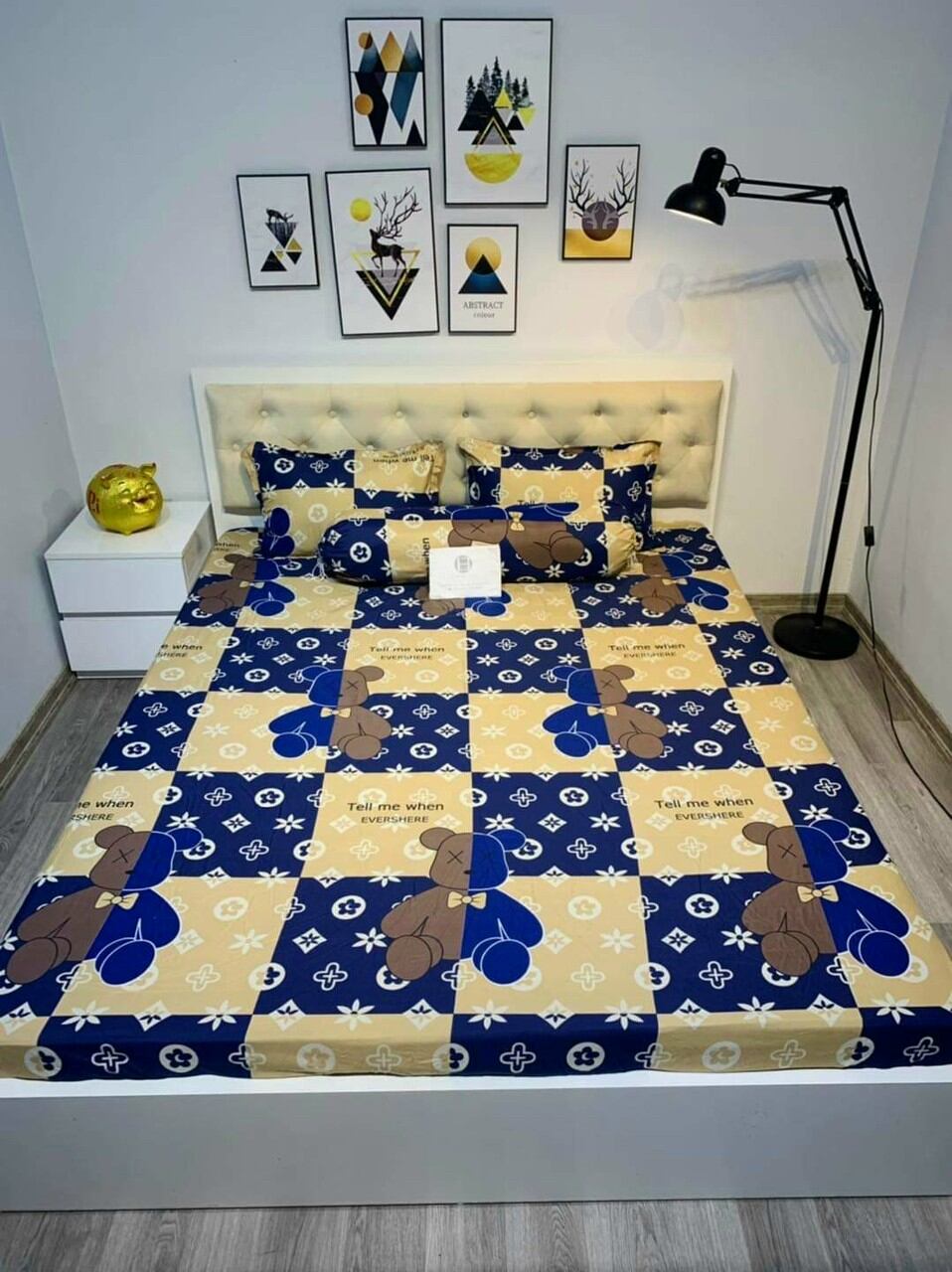 (com bo giá rẻ) chăn ga gối sét 5 món cotton poly mẫu mới gồm( 1 chăn hè trần bông+1 ga chun+2 vỏ gối+1 vỏ gối ôm)