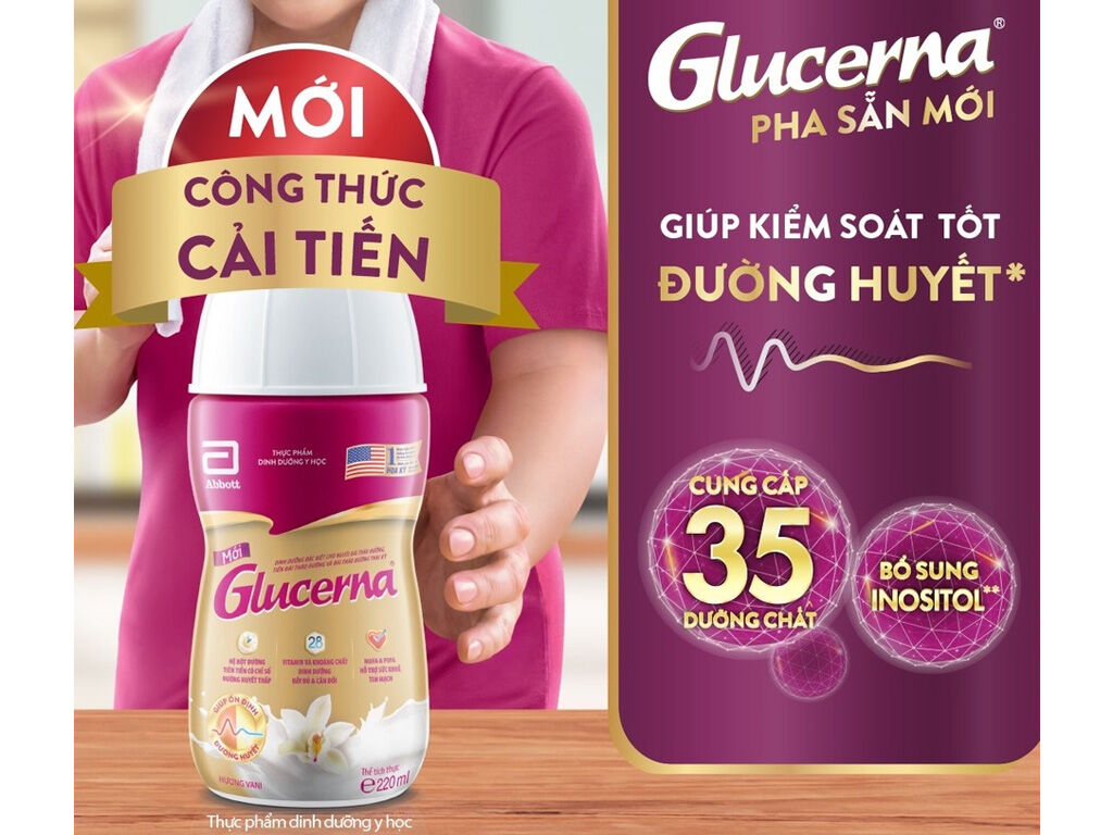 Lốc 6 chai sữa bột pha sẵn Glucerna vani 220ml (cho người tiểu đường)