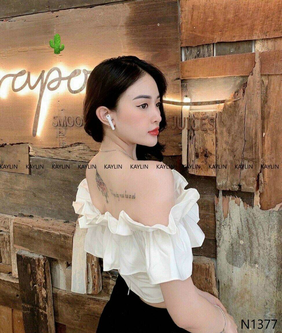 Áo bẹt vai croptop chanh xả