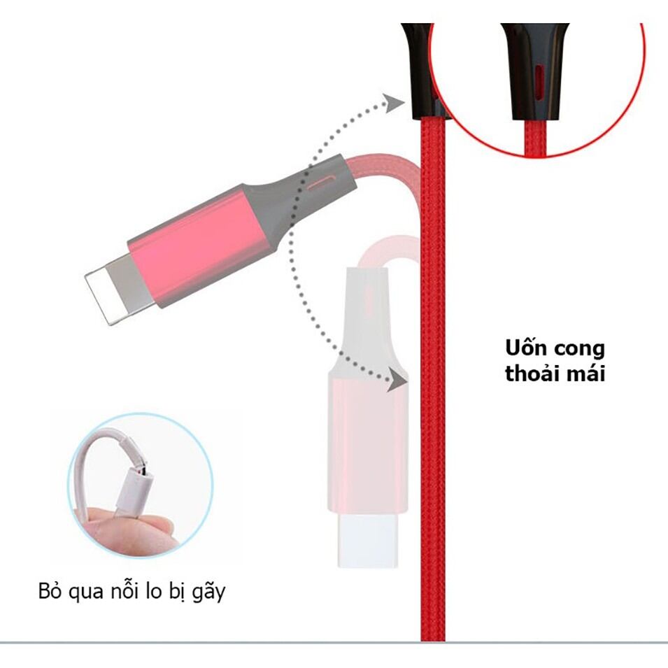 Cáp sạc 3 đầu Type C , Lightning , Micro USB siêu bền