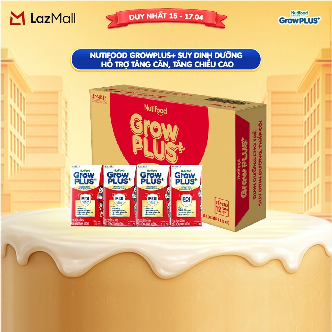 [HCM/HN - GIAO HÀNG HỎA TỐC] Combo 2 Thùng Sữa Nước Pha Sẵn Nutifood GrowPLUS+ Suy Dinh Dưỡng - Hỗ Trợ Tăng Cân, Tăng Chiều Cao - Trên 1 tuổi  (48 Hộp x 110ml) (Bao bì tùy đợt nhập hàng)