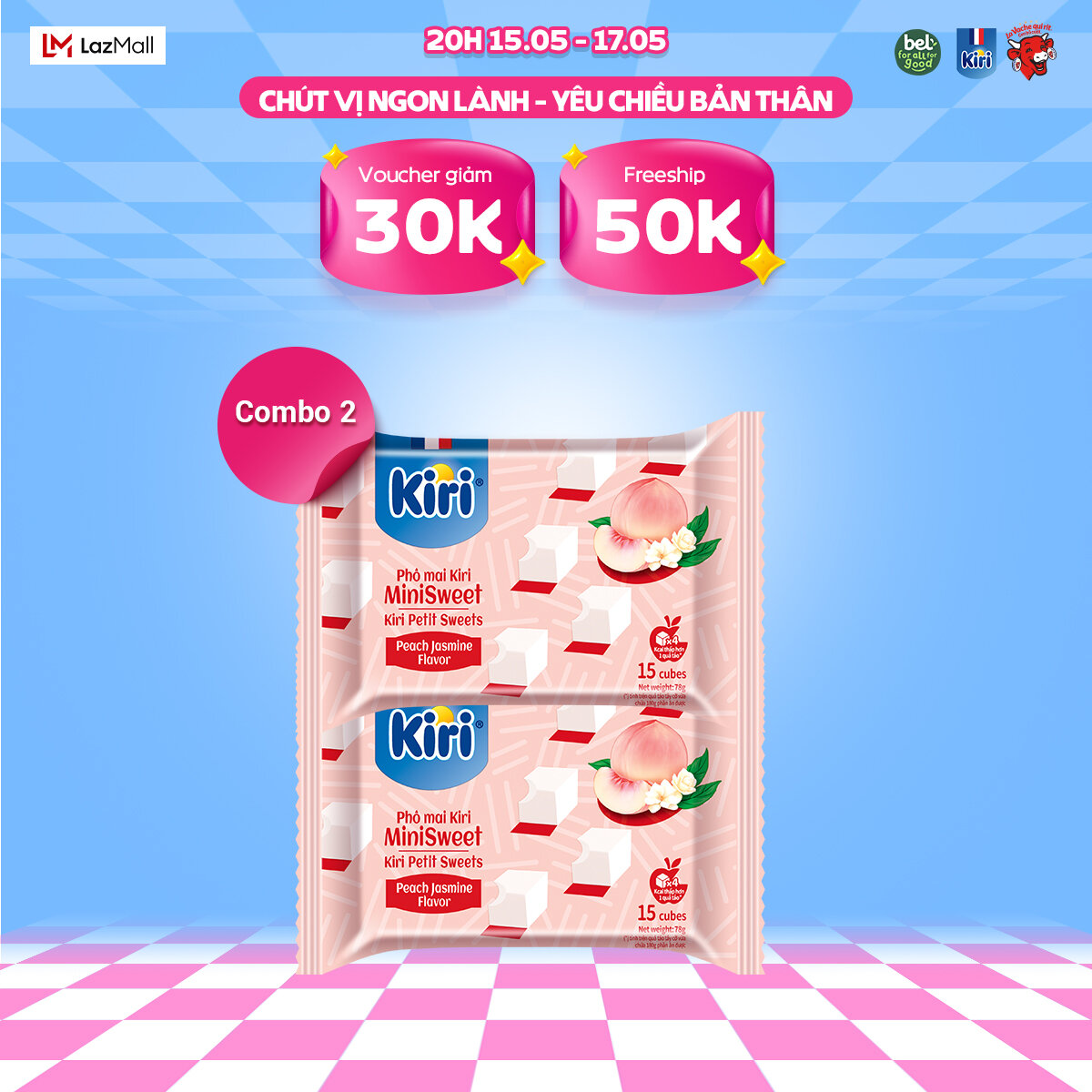 Combo 2 Phô mai Kiri vị đào hoa nhài 15C 78g