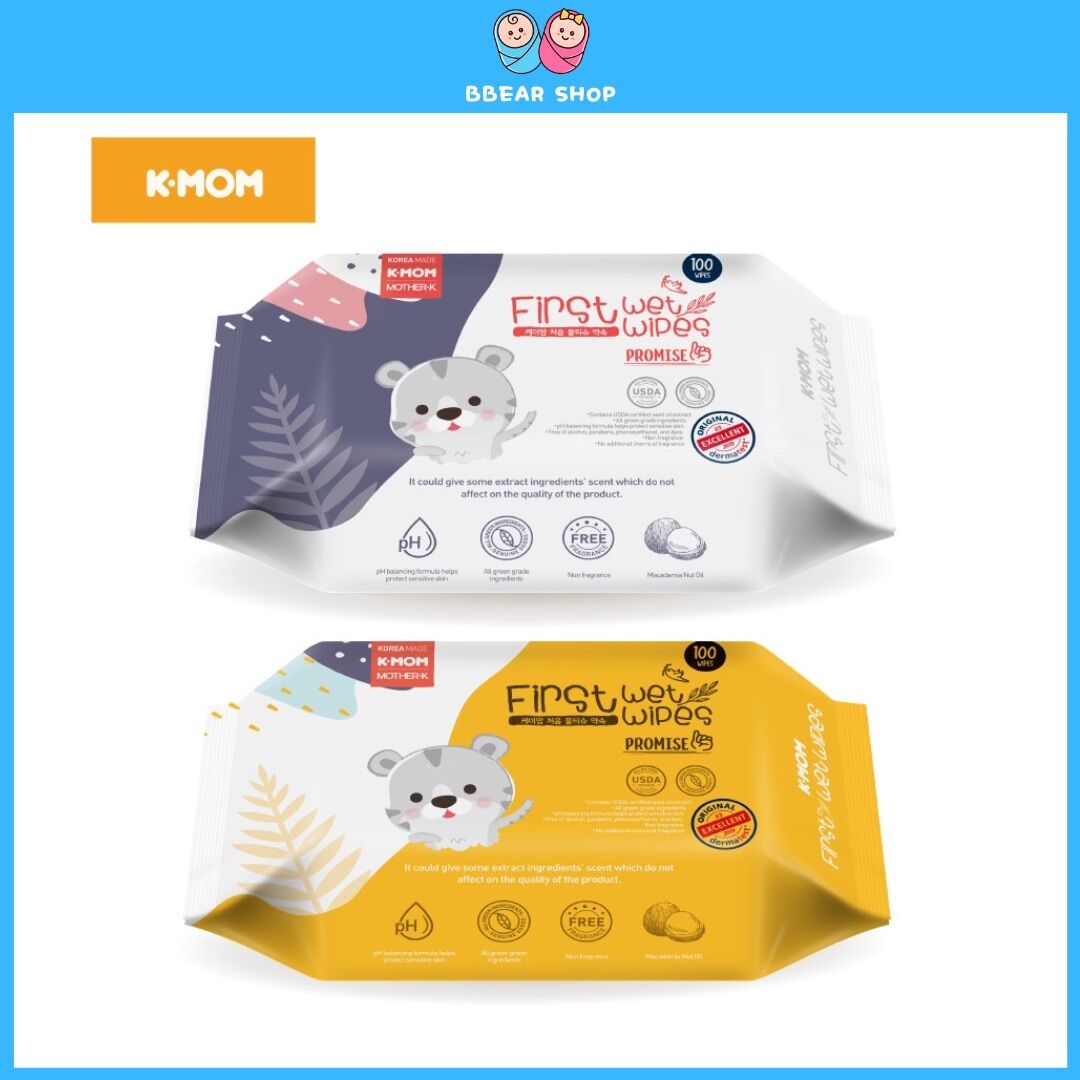 Khăn Ướt Cao Cấp K-Mom Hàn Quốc (100 tờ/Gói) [Cam Kết Chính Hãng]