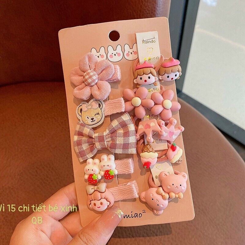 Set 15 kẹp và cột tóc dễ thương cho bé yêu