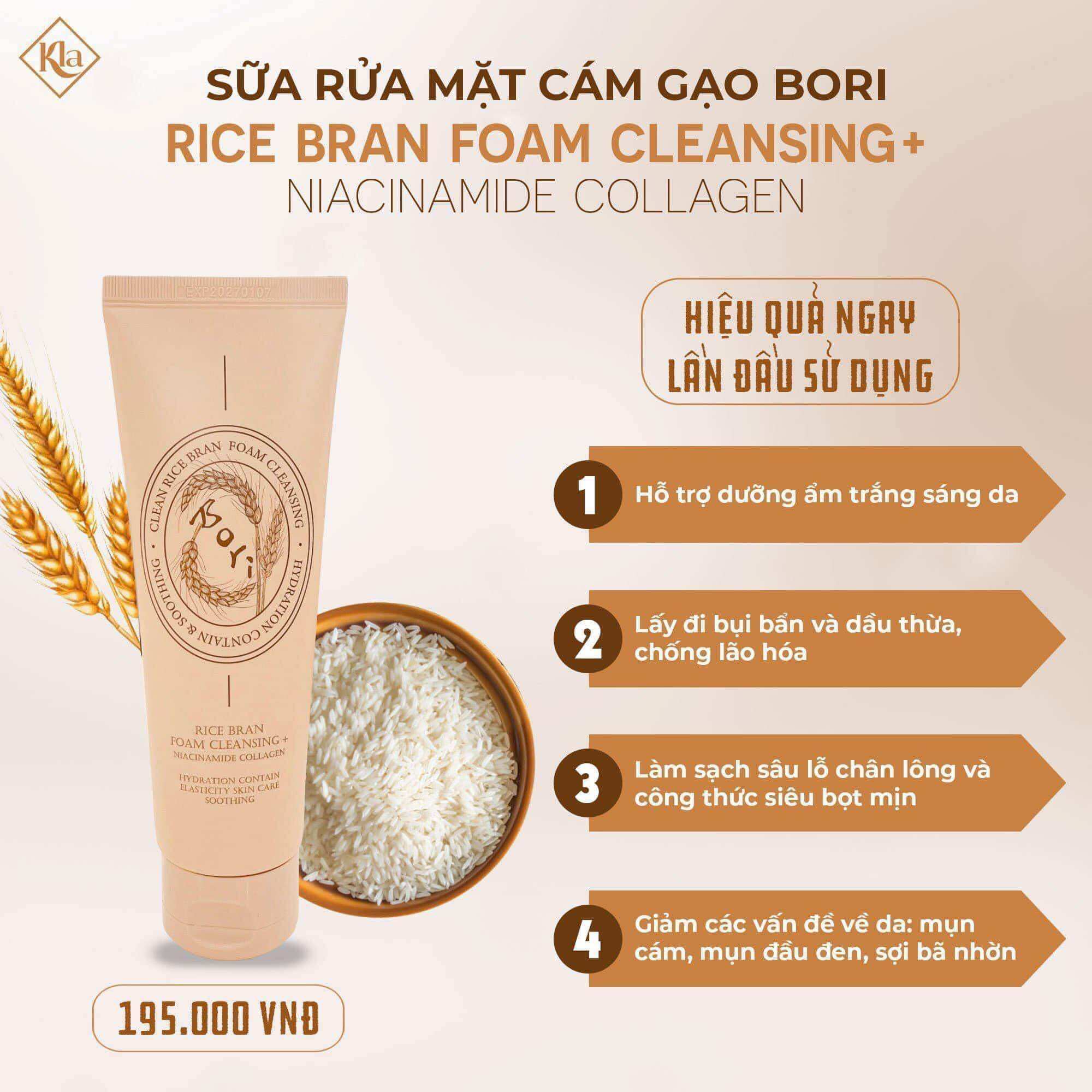 Sữa rửa mặt cám gạo bori rice bran foam cleansing 120ml